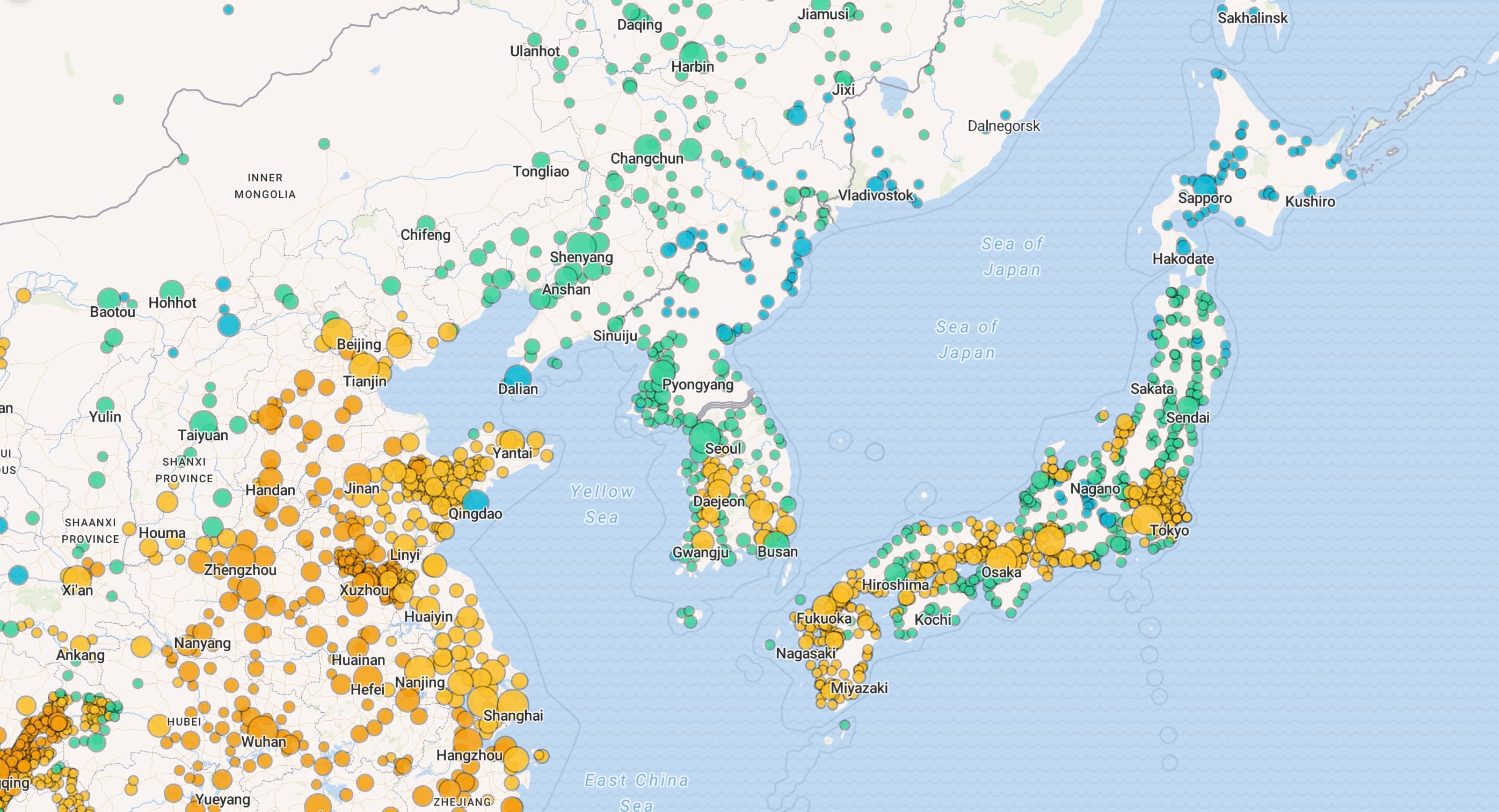Uncomfortably hot days across East Asian cities